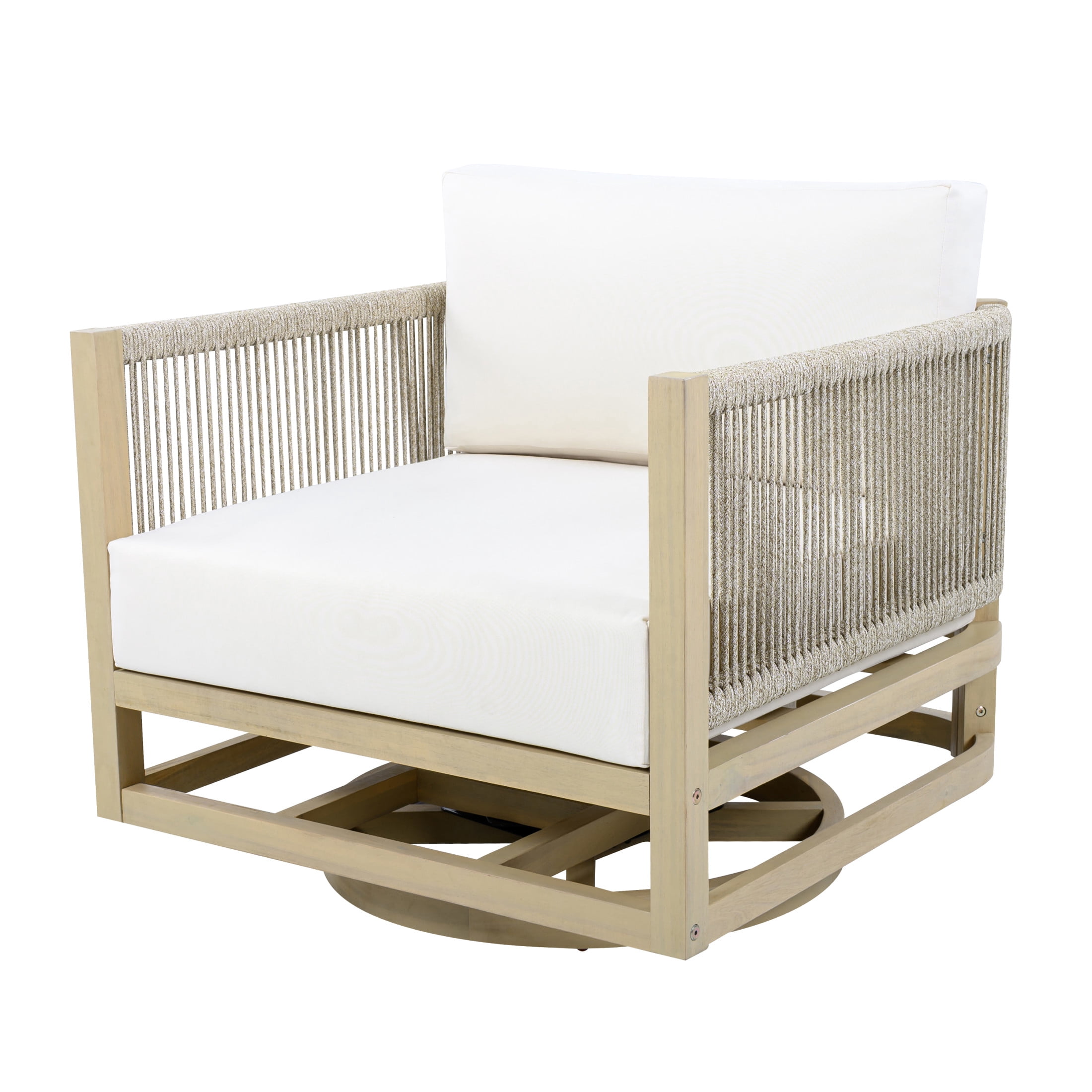 Christopher Knight Home Outdoor Swivel Chair with Rope, Water-Resistant Cushion, Teak and Cream