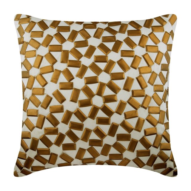 Funda de almohada de seda de 30 x 30 cm (12 x 12 pulgadas), diseño cuadrado con lentejuelas metálicas 3D bordadas, diseño de enrejado, moderna y geométrica, color cobre puro.