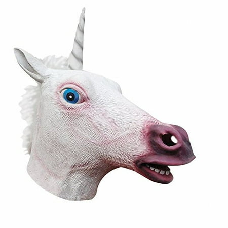 Deluxe Novelty Halloween Costume Party Latex Animal Head Mask, Unicorn