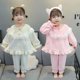 thumbnail image 2 of Pijamas de franela de princesa para niñas, ropa de dormir suave y cómoda, traje de encaje, Tops y pantalones, conjunto de 2 piezas, Otoño e Invierno, 2 of 4