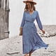 thumbnail image 4 of Vestido de manga larga con escote en V y vendaje en la espalda con estampado floral de primavera y otoño para mujer Fridja NMB4489, 4 of 9