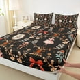 thumbnail image 3 of Manfei Xmas Nutcracker Queen Sheet Sets 4-Piece, Floral Bow Tie Flat Sheet, Vintage Damask Flower Queen Fitted Sheet, Black Merry Christmas Home Decor, 3 of 7