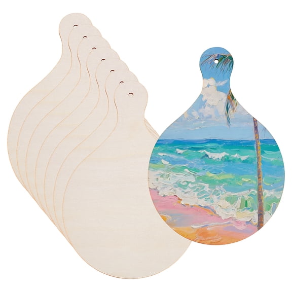 8 Pcs Mini Wooden Cutting Board Craft with Handle Unfinished Round Wood Paddle Chopping Board Mini Charcuterie Boards