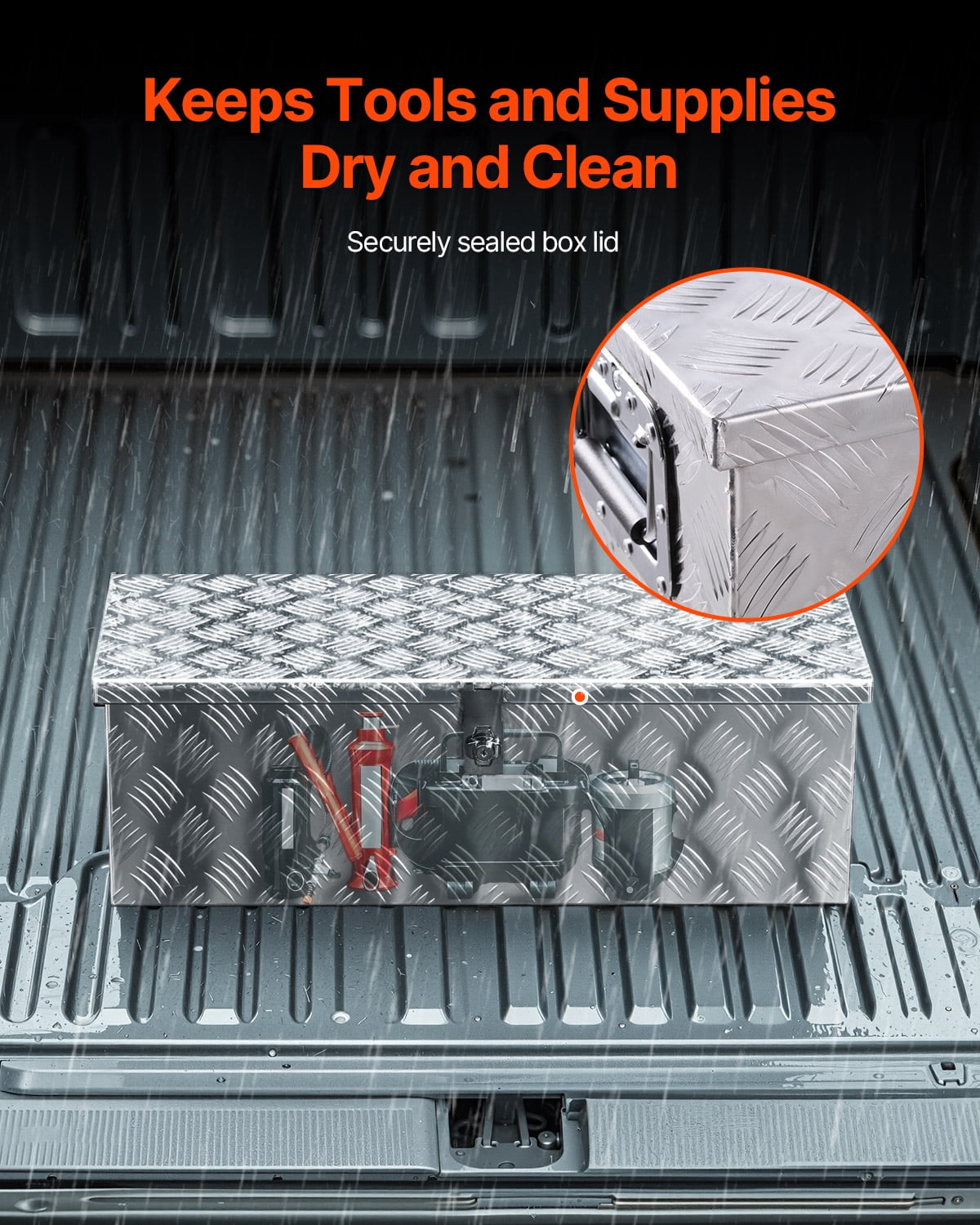 VEVOR Heavy Duty Aluminum Truck Bed Tool Box, Stripes Plated Tool Box with Side Handle and Lock Keys, Storage Toolbox Chest Organizer for Trailer, Pickup, Truck Bed, RV, 30"x13"x9.6", Silver
