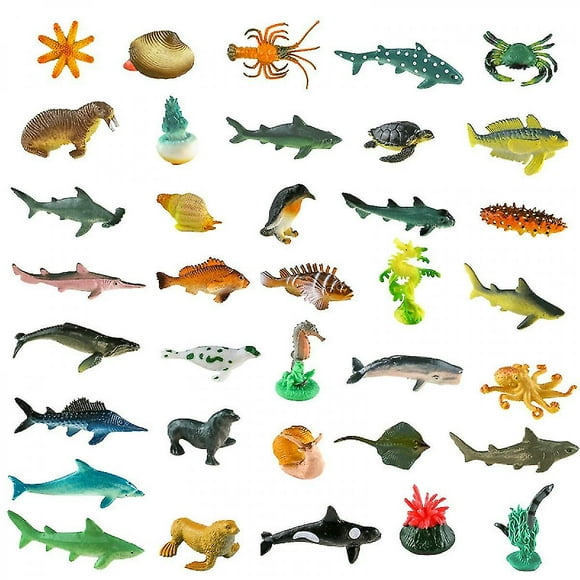 Sea Creature Toys 36pcs Ocean Sea Animals Action Figures Shark Toys For Toddlers Kids Decorations Plastic Fish Toys Preschool Pack And Bath Sets