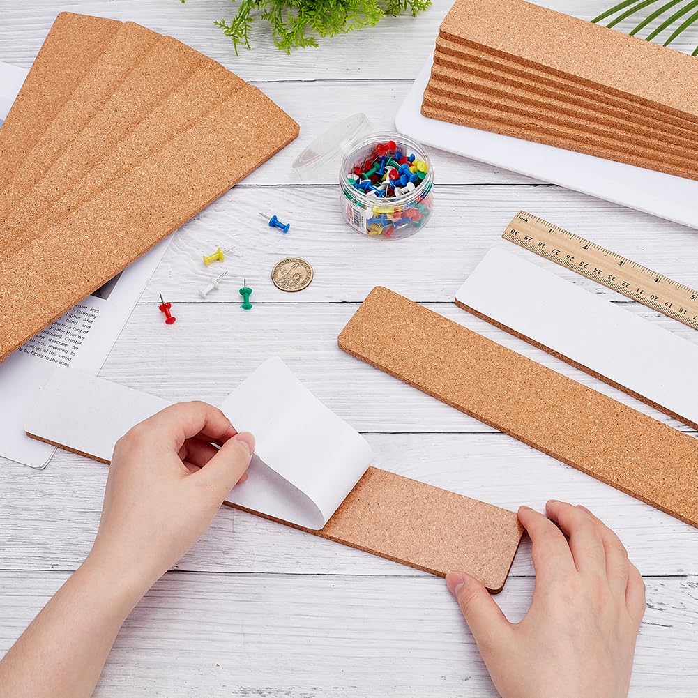 16 Pcs Rectangle Cork Board Strips Self Adhesive Cork Boards with 80 Pcs Plastic Push Pins Decorative Bulletin Board for Wall Office Home Kitchen 30x5x0.6cm(11.8x1.97x0.2inch)