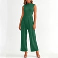 thumbnail image 4 of PBFRDSJ Jumpsuits for Women Casual Sleeveless Mock Neck Ruched Wide Leg Jumpsuit Casual Formal Long Romper with Pockets, 4 of 7