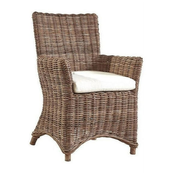 Key West Rustic Woven Kubu Accent Arm Chair with Muslin Cushion (Set of 2)
