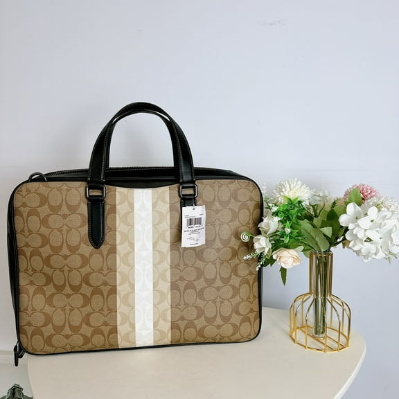 Coach CQ036 Graham Slim Brief In Blocked Signature Canvas With Varsity Stripe IN KHAKI MULTI