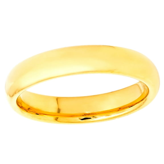 Men's Women's Tungsten Wedding Band Engagement Ring 4mm High Polished Yellow Gold Plated Ring, SZ 6