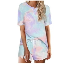 YABCSAZ Oversize Pajama Sets for Women Long Sleeve V Neck Button Tops and Wide Leg Bermuda Shorts Casual Loose Printed 2 Piece Outfits