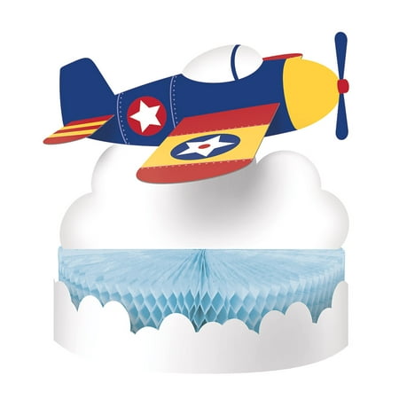Blue Christmas Centerpieces Club Pack of 6 Yellow and Blue Flyer Airplane Centerpiece Honey Comb Shaped 13