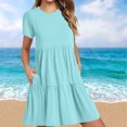 thumbnail image 2 of Diufon Womens Plus Size Dresses Solid Color Dress Round Neck Short Sleeve Midi Dress with Pockets, 2 of 6