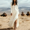 thumbnail image 2 of Boho Western Dress, Long Sleeve Smocked Ruffle Maxi Dress with Front Buttons, Perfect for Country Concert, Date Night & Fall Outing White S, 2 of 5