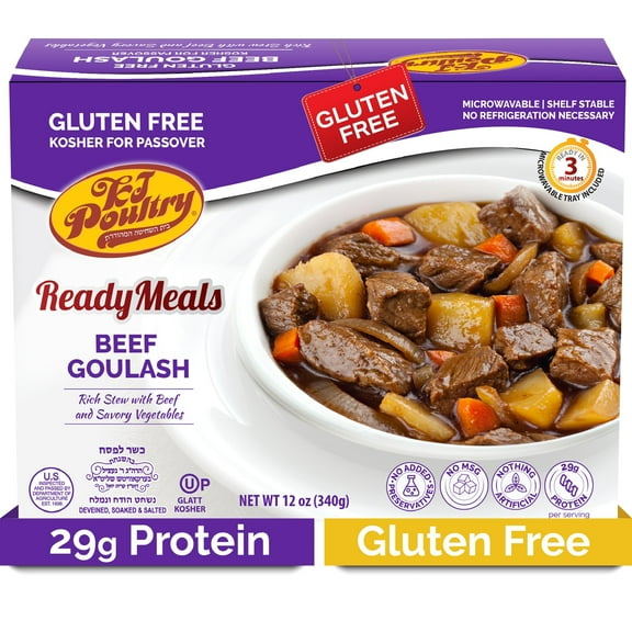 KJ Poultry Kosher for Passover Gluten Free Meals, Beef Goulash Stew with Vegetables (1 Pack) Prepared Entree Fully Cooked, Shelf Stable Microwave Dinner, Travel, Military, Camping, Emergency Survival