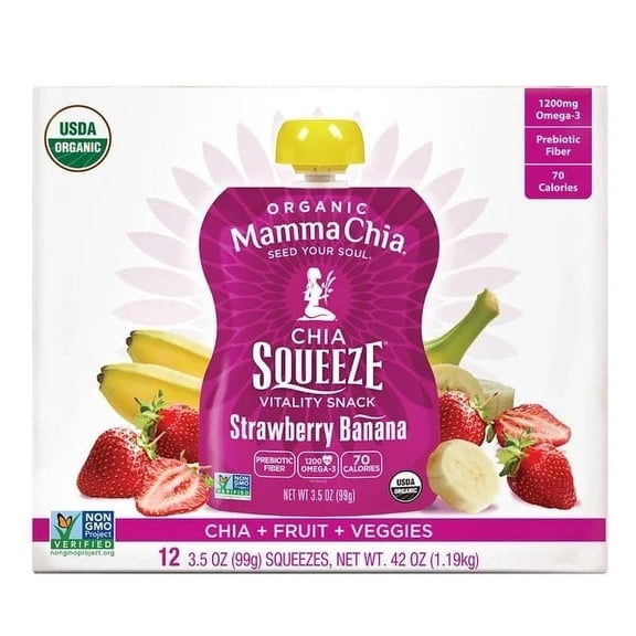 Mamma Chia Organic Strawberry Banana Squeeze Pouch, 3.5 Ounce (Pack of 12)