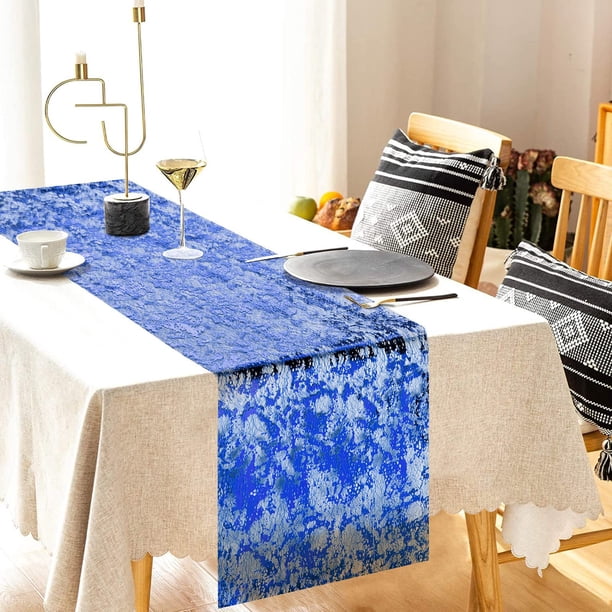 Camino de mesa de malla estampada, material de decoración para fiestas navideñas, bodas, camino de mesa dorado de lujo ligero
