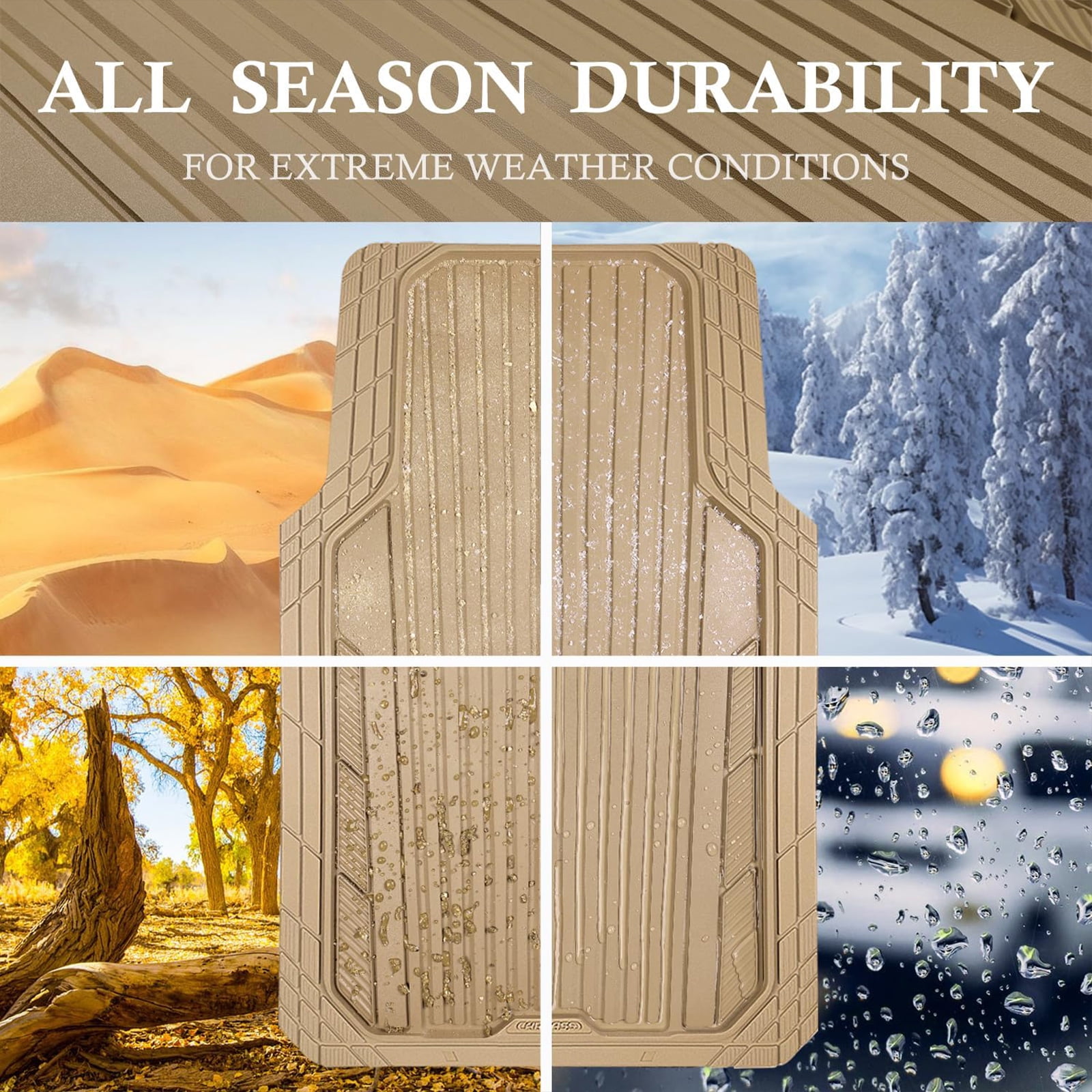 CAR GRAND Heavy Duty Rubber Car Floor Mats, Deep Dish Car Mats All Weather, Universal Trim-to Fit Automotive Floor Mats for Car SUV Truck Van, Durable Car Floor Liners waterproof anti-slip All Beige