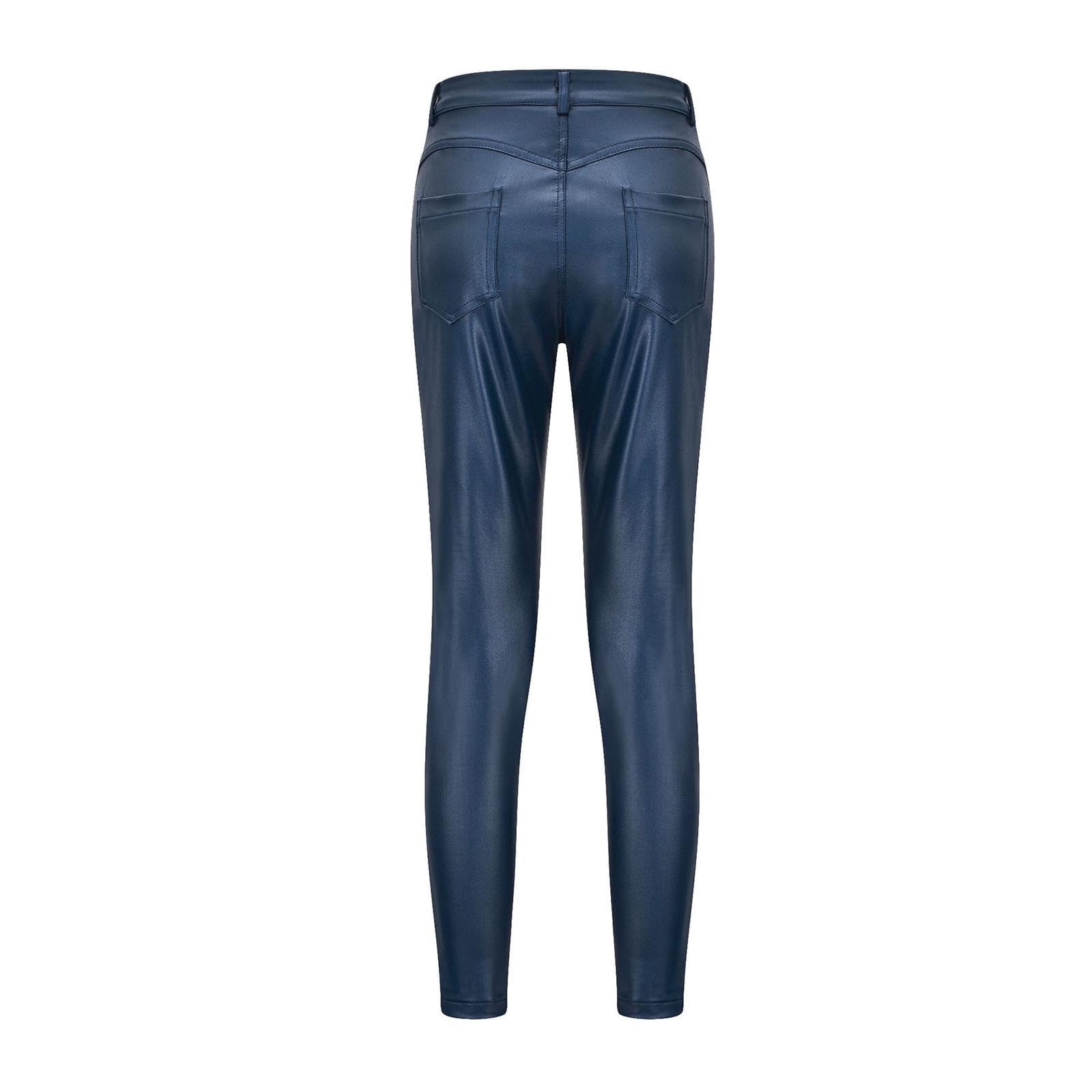 Women's High Waisted Fake Leather Skinny Pants Jeans Style Stretchy Jeggings, Faux Leather Sexy Legging Pants with Pockets