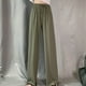 thumbnail image 1 of Pantalones anchos de pierna para mujer, pantalones casuales holgados de cintura alta con cordón para verano, color verde OD, 1 of 1