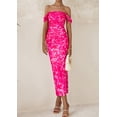 thumbnail image 4 of Vestido largo PRETTYGARDEN para mujer, ajustado fruncido, rosa, rojo, floral, 4 of 9