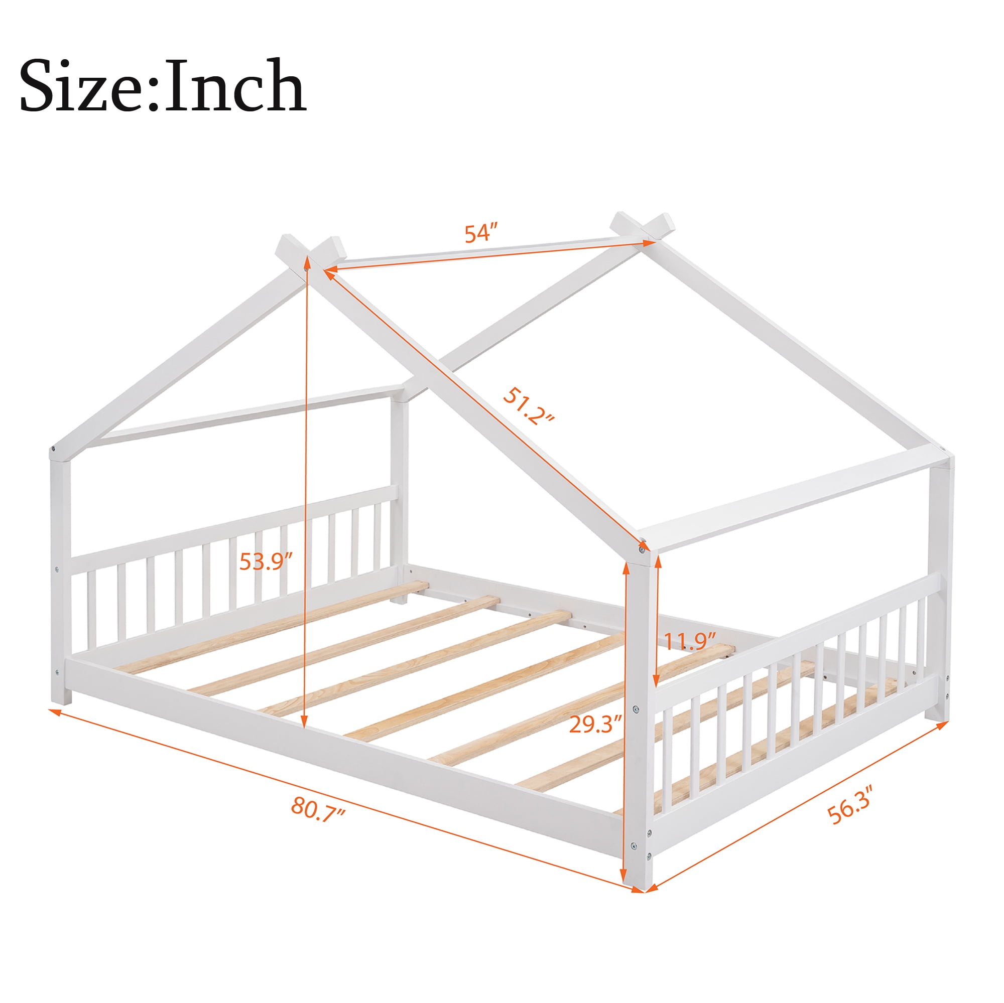 Gewnee Wood Full Size House-Shaped Platform Bed with Headboard and Footboard for Kids,White
