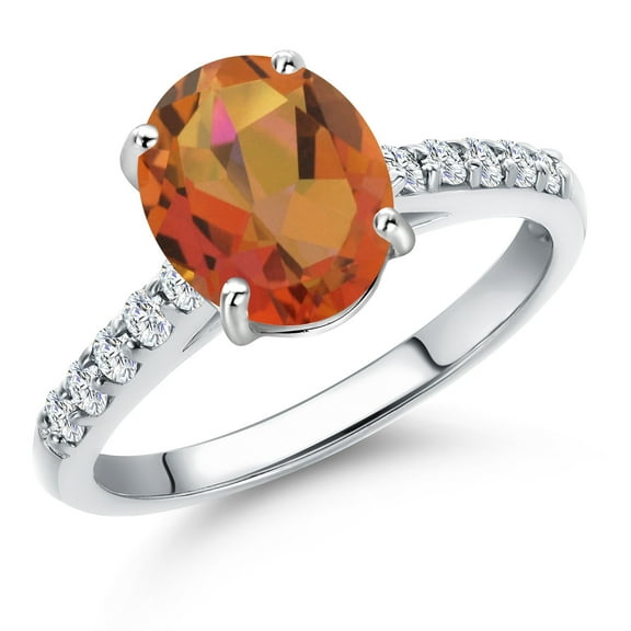 Gem Stone King 10K White Gold Twilight Orange Mystic Quartz and Lab Grown Diamond Engagement Ring for Women | 2.00 Cttw | Oval 9X7MM | Gemstone Birthstone | Size 9