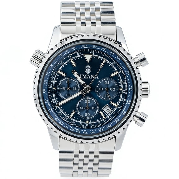 Mens Chronograph Watch Business Dress Quartz Stainless Steel Date Wrist Watch For Men Blue Dial