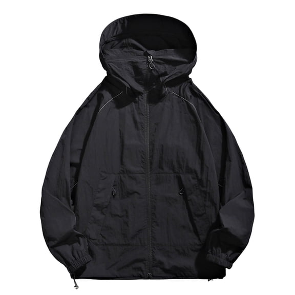 Vinsonshop Women's Activewear Rain Jacket Waterproof Windbreaker Hooded Colorblock Lightweight Outdoor Hiking Raincoat Athletic Jackets Gorpcore Utility Outerwear Black L