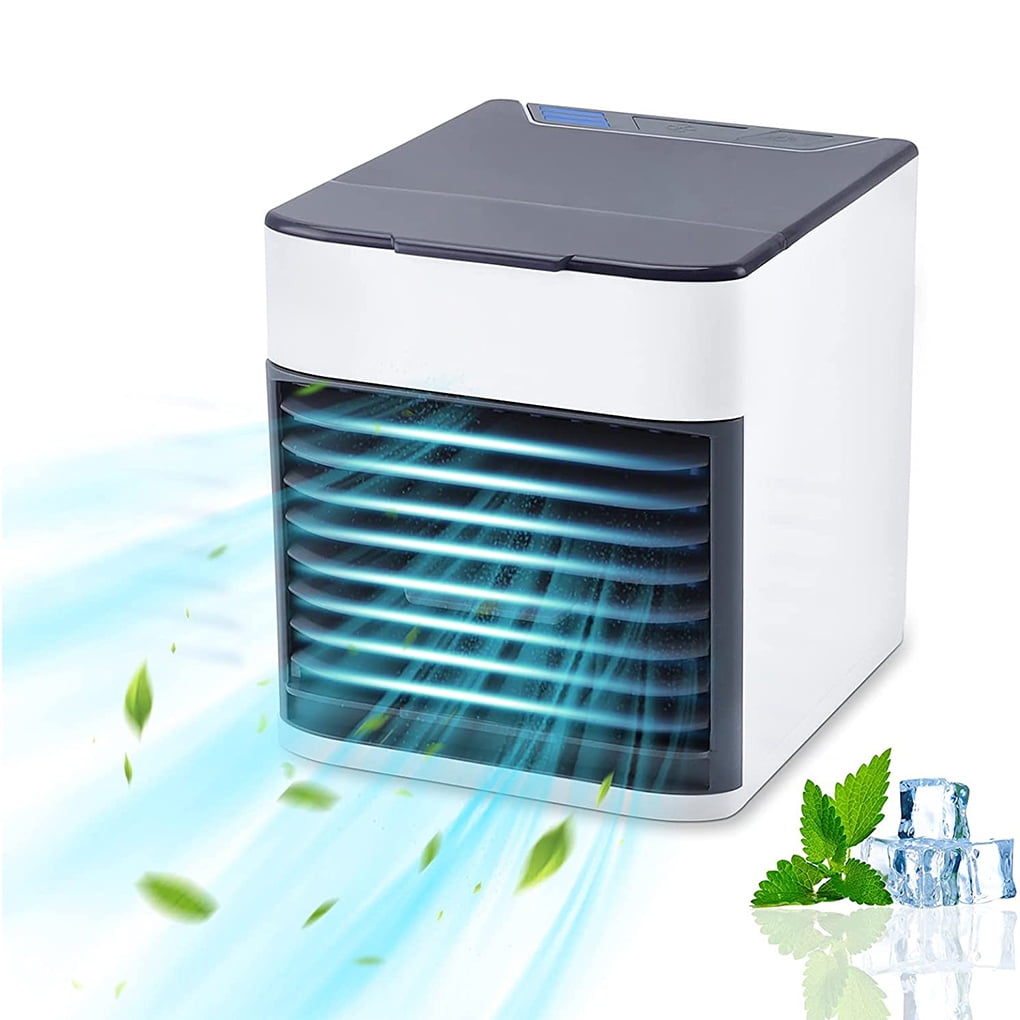 Personal Air Cooler,4 in 1 Mini Portable USB Air Conditioner Fan,Desktop Space Cooler Air Humidifier& Purifier with 3 Speeds 7 LED Night Light for Home Room Office 