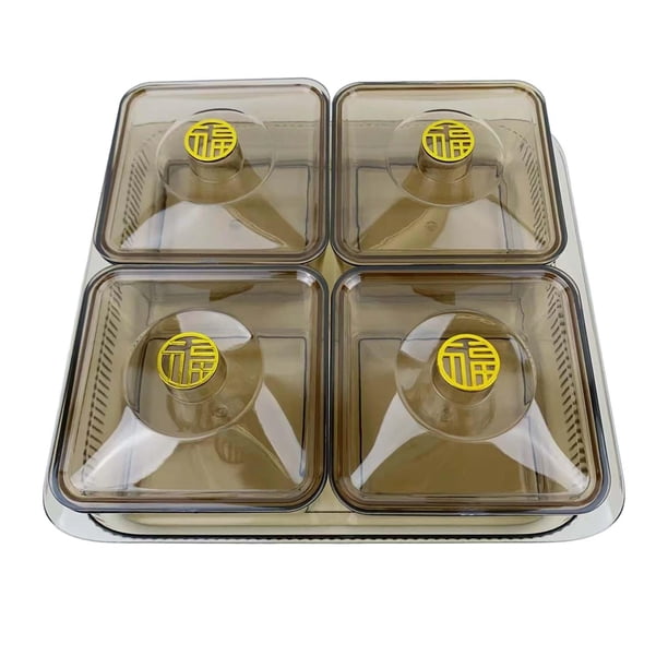 Plato de frutos secos, aperitivos, plato, caja de almacenamiento de alimentos, oro 4 rejillas