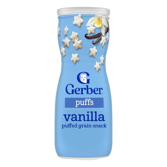 Gerber Snacks for Baby Grain & Grow Puffs, Vanilla, 1.48 oz Canister (6 Pack)