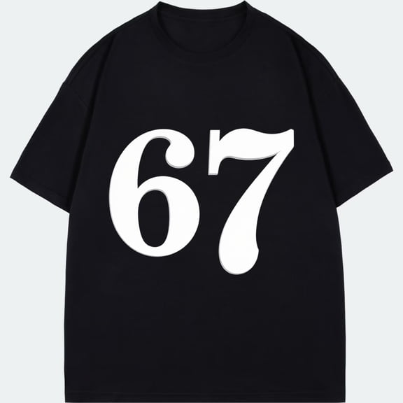 Black T Shirt With Number 67 Print For Casual Wear