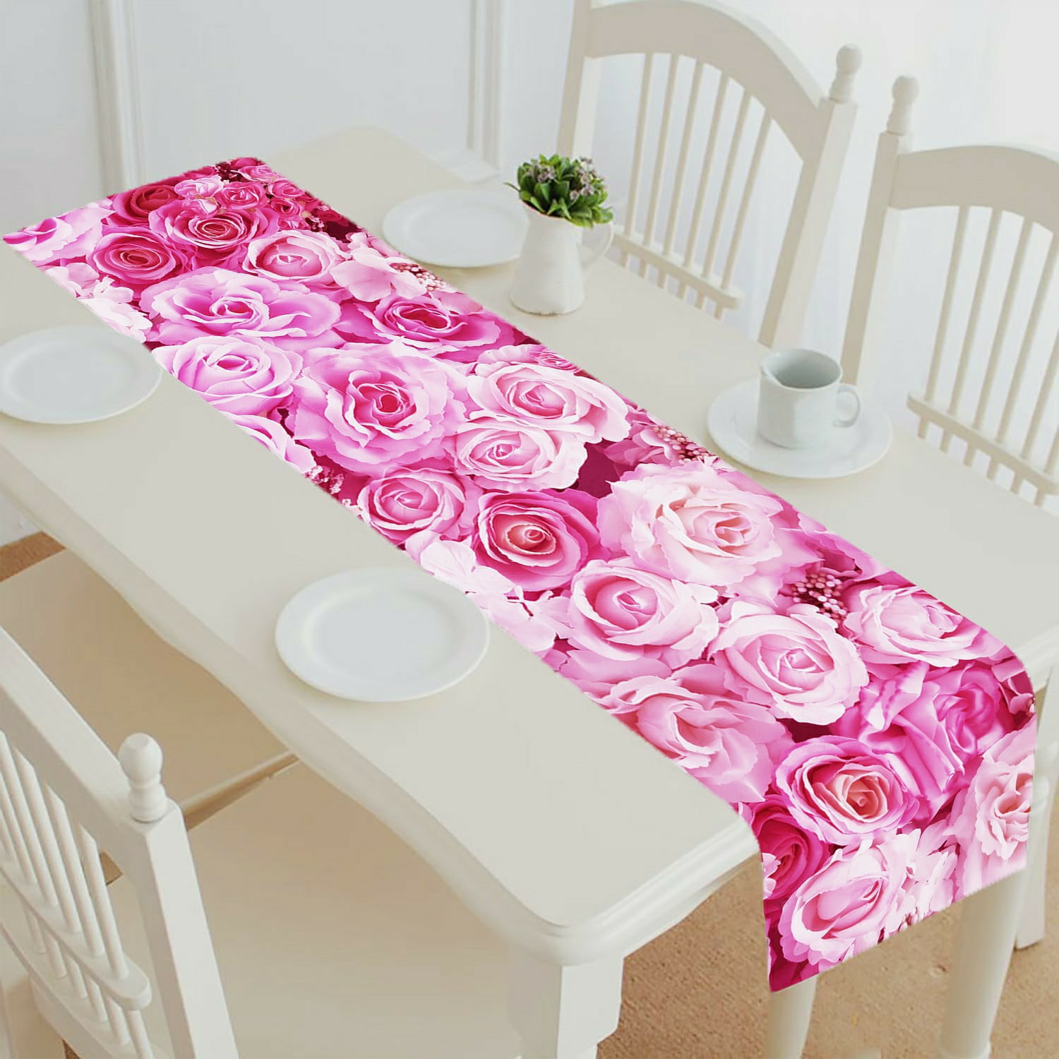 Eczjnt Pink Rose Flower Table Runner Table Cloth Tea Table Cloth 16x72 