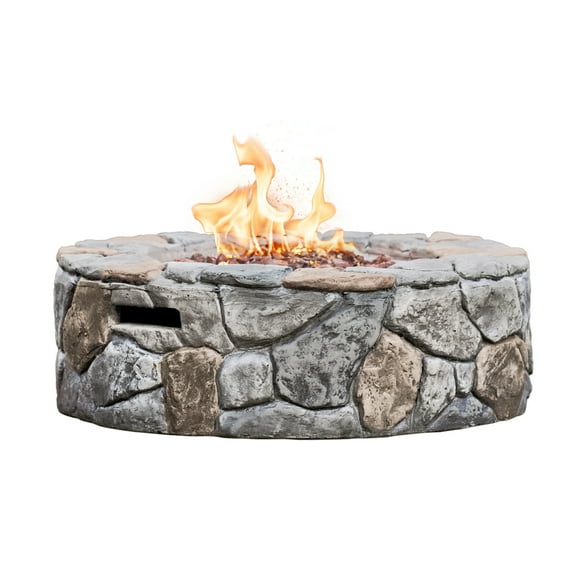 Teamson Home Large Round Propane Gas Fire Pit 28" Diameter Stone Brick Effect