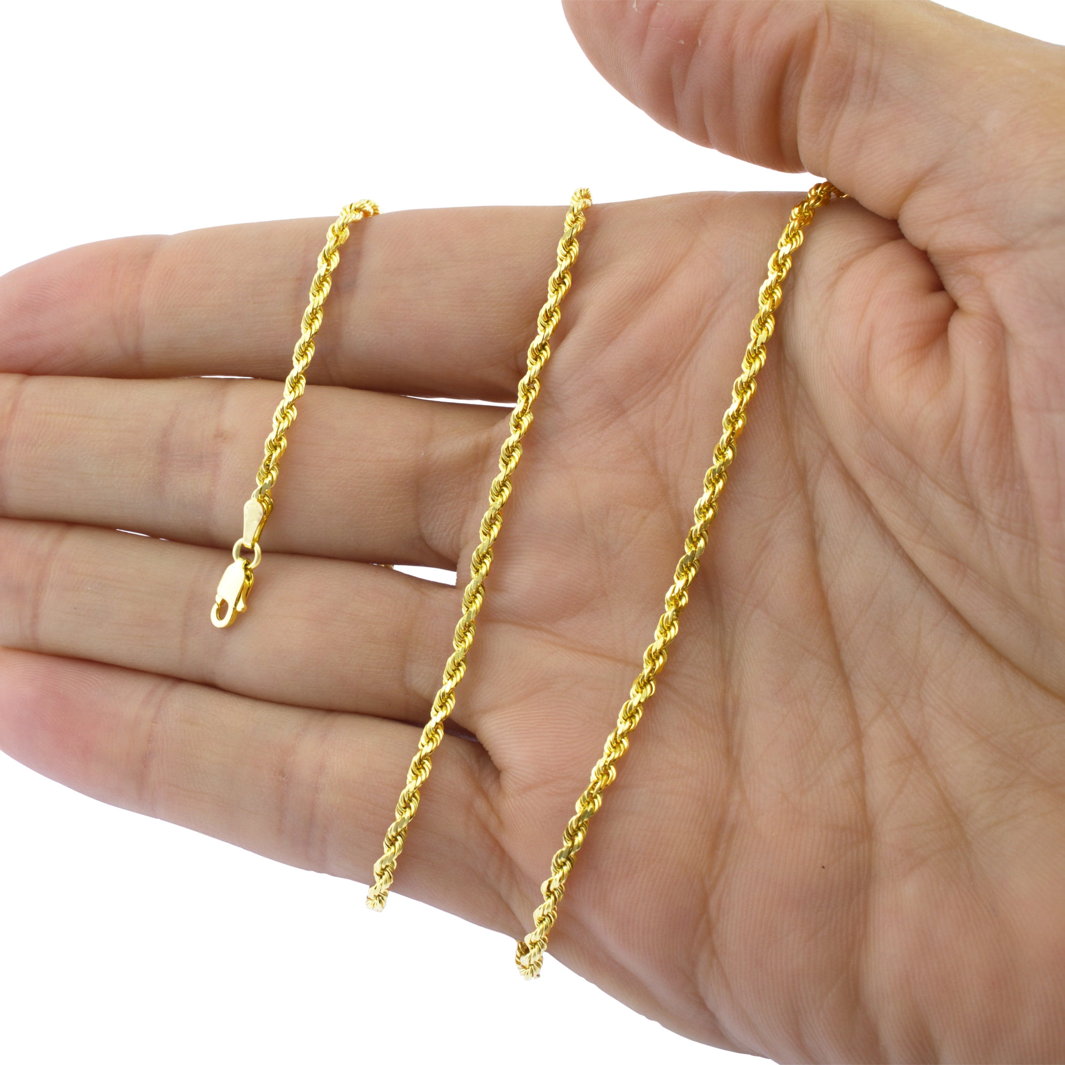 Nuragold 14k Yellow Gold 3mm Solid Rope Chain Diamond Cut Link Bracelet, Mens Womens Jewelry 7