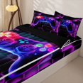 thumbnail image 2 of Erosebridal Neon Game Controller Pattern Zipper Queen Comforter Set with Fitted Sheet and 2 Pillowcases,Cube Block Print Zipper Bedding Set,Purple Pink Blue,Black Reversible, 2 of 5