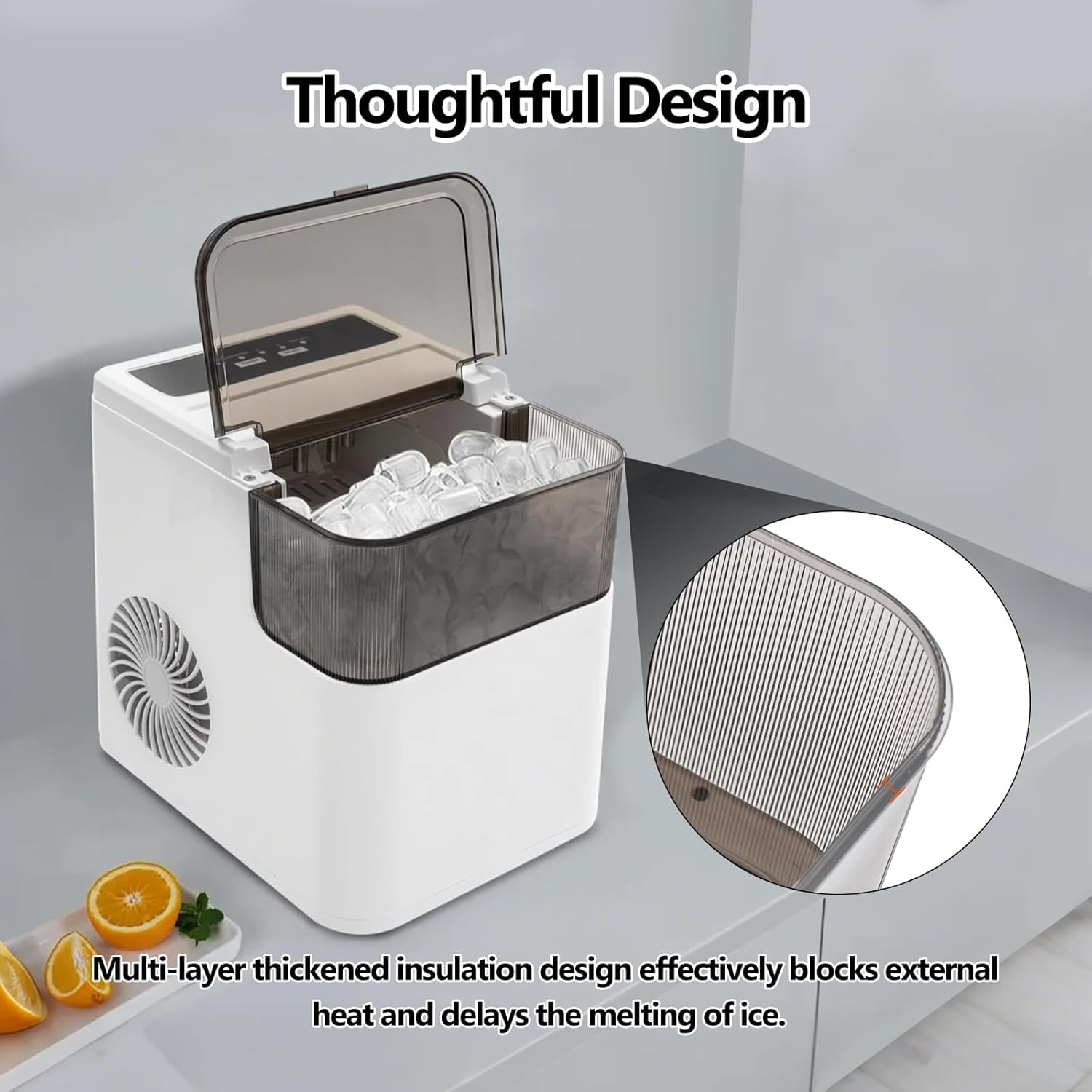 Miumaeov Nugget Ice Makers Countertop 26.5Lbs/Day, Portable Ice Machine Self-Cleaning, Small Ice Maker Ready in 8 Mins, Ice Maker for Home with 1.4L Tank, Countertop Ice Maker for Office Cafe