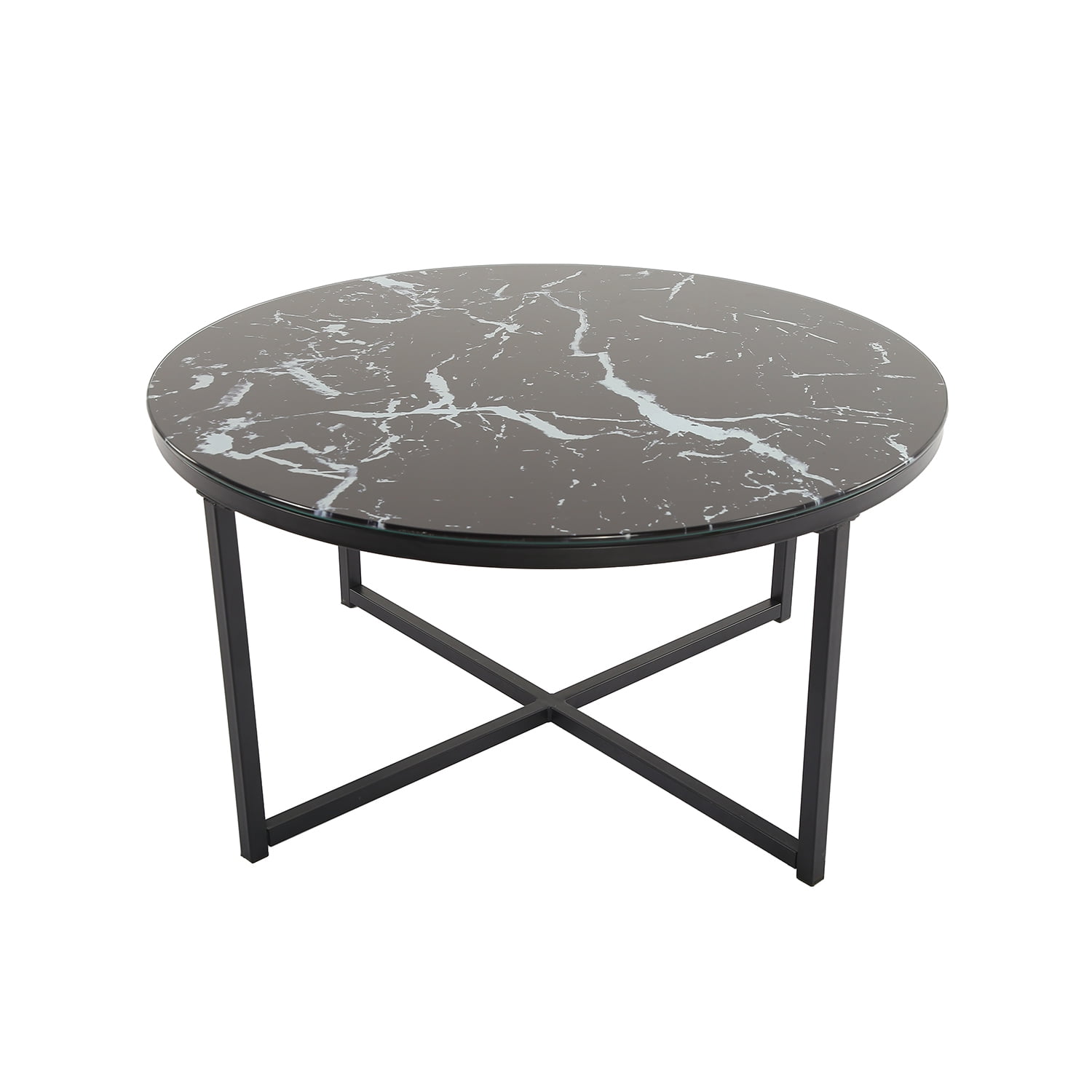 Kadyn Cross Legs Coffee Table, Modern Metal Sofa Center Table for Living Room, Round Table Cocktail Table with Metal Base, Black Kadyn Cross Legs Coffee Table, Modern Metal Sofa Center Table for Living Room, Round Table Cocktail Table with Metal Base, Black