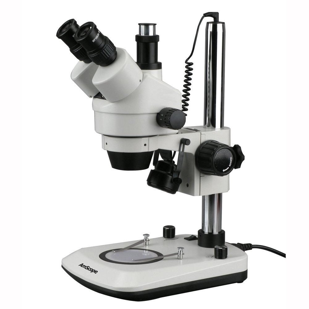 amscope new 7x45x dual lit 6w led trinocular stereo zoom microscope