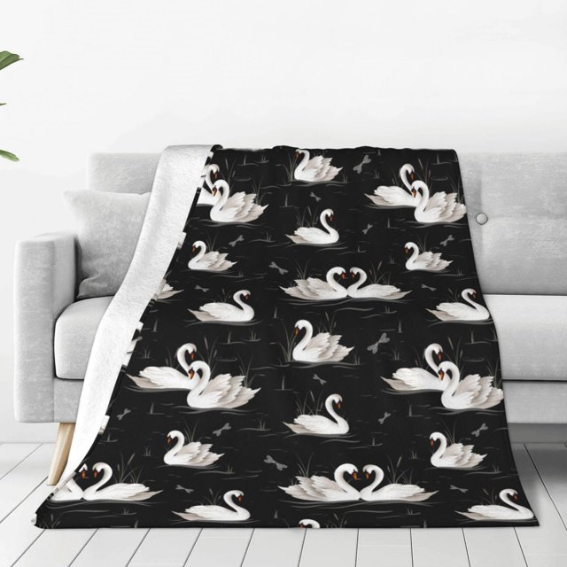Fotbe Swan And Dragonflies Manta de Franela Acolchonada con Estampado, Súper Suave y Esponjosa, Extra Grande para Sofá, Cama, Uso Todo el Año-40"x30"