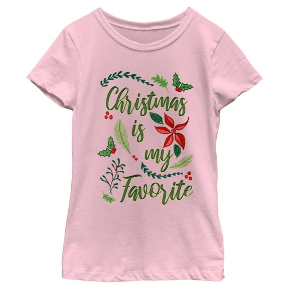 Girl's Lost Gods My Favorite is Christmas  Graphic Tee Light Pink X Large