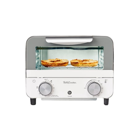 Betty Crocker Mini Toaster Oven, Compact Countertop Oven for Dorms, RVs, Apartments, 7-Liter Capacity, 750W, Adjustable Timer, Includes Baking Tray & Rack, BC-5629W, White/Gray