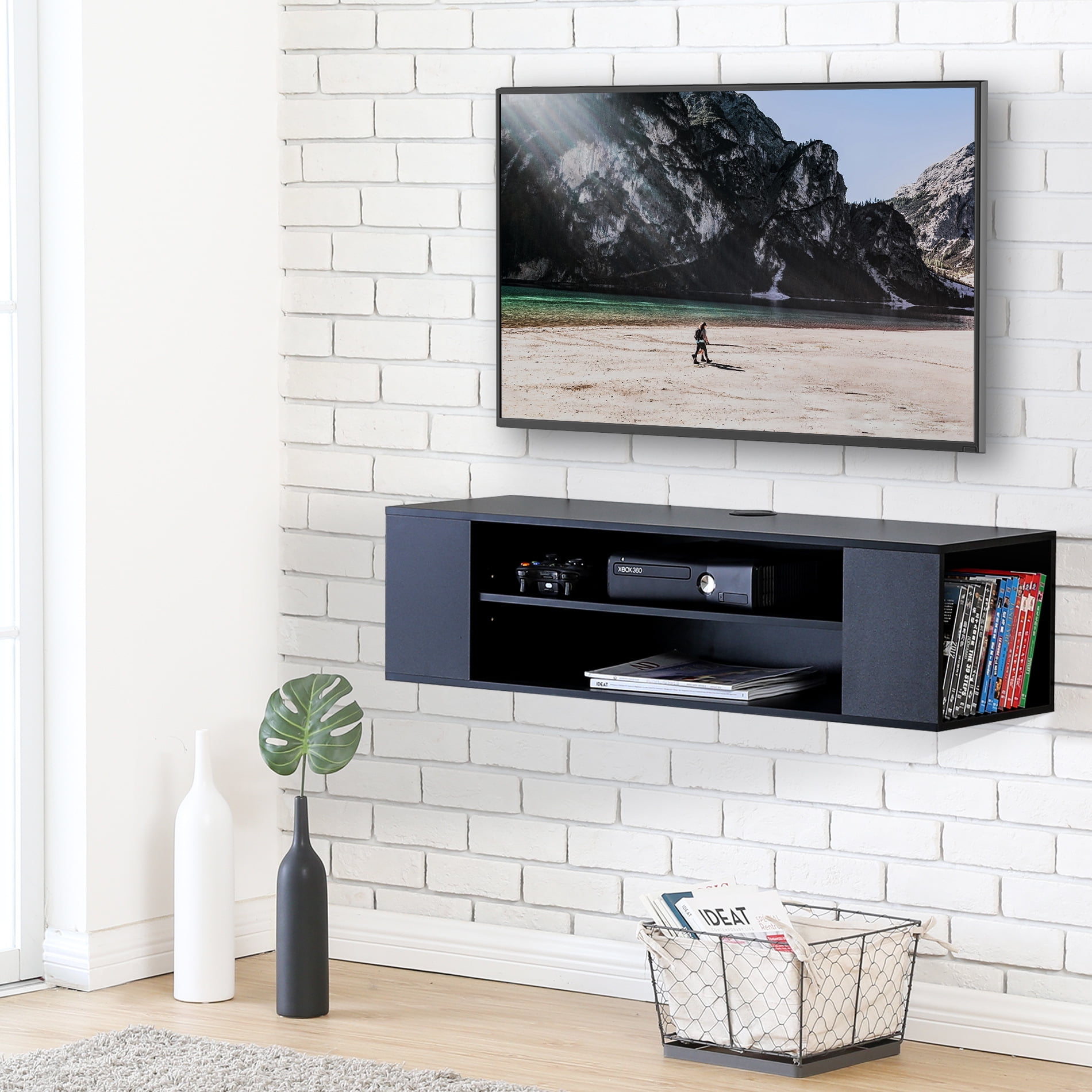 Fitueyes Floating Tv Stands Wall Mounted Audiovideo Black Wood Grain