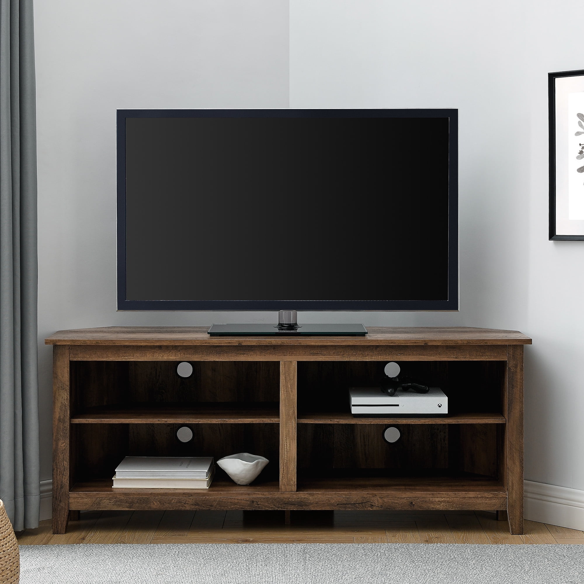 Woven Paths Transitional Corner TV Stand for TVs up to 65", Reclaimed Barnwood