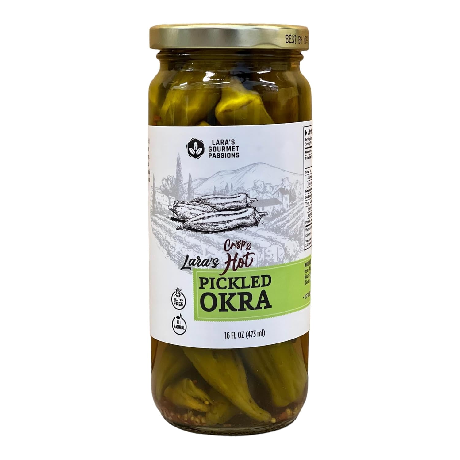 Lara's Crisp and Hot Pickled Okra – (Pack of 2, 16 fl oz each)