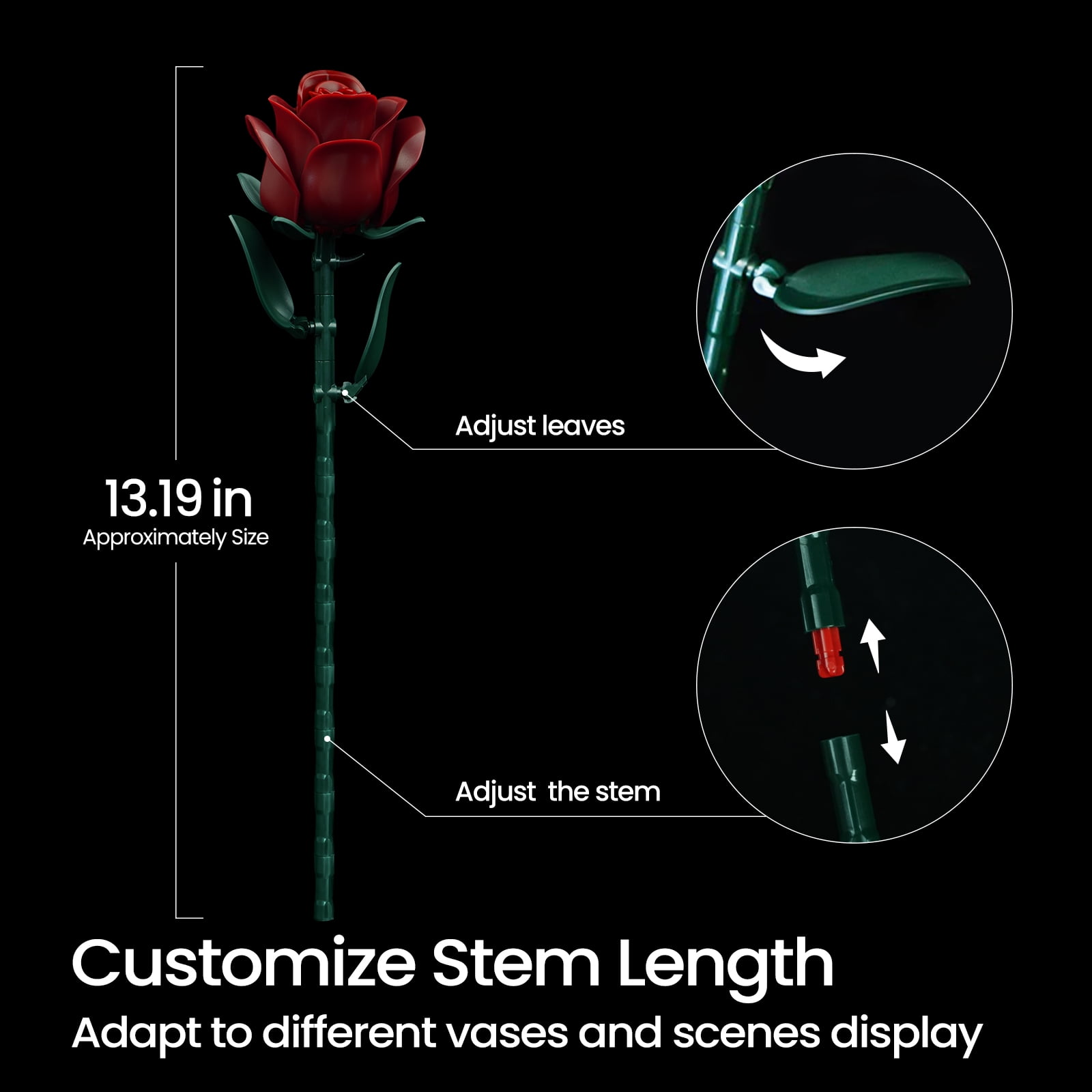 Burgundy Red Rose Bouquet Building Set, While Red Flowers for Adults Women, Botanical Collection Gift for Halloween & Valentines - Artificial Plant Gothic Home Decor