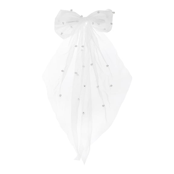 Uxcell Bridal Pearl Hair Bow Clip, 1 Pcs Hair Accessories for Women with Tulle and Pearls White