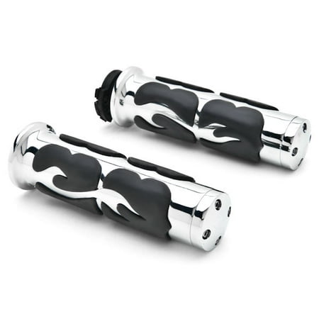 - Krator Motorcycle Molded Rubber Chrome Flame Hand Handlebar Grips Grip Custom High Quality Chrome Billet Grips Fits Cruisers Harley Suzuki Kawasaki Yamaha Honda with 1