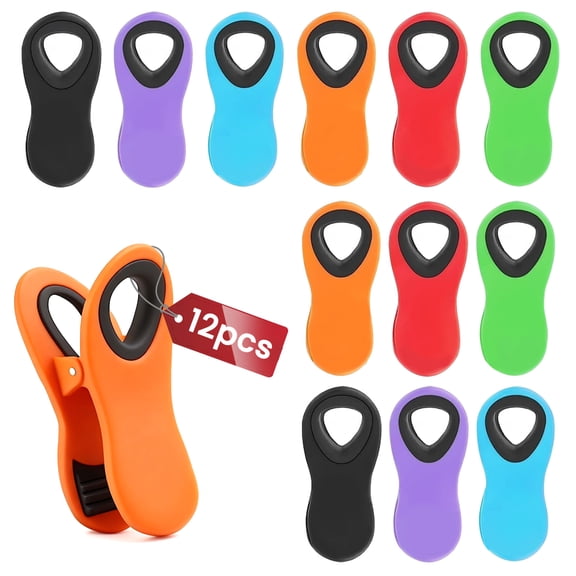 12 Pack Magnetic Chip Clips Bag Clips Food Bag Clips for Food Packages, Kitchen Clips with Magnet for Refrigerator, Plastic Assorted Colors Bag Clips for Food Storage, Chips Bag and Snack Bag